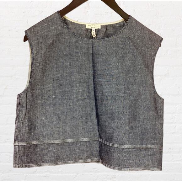 NEW Rag & Bone New York denim cropped sleeveless top - Picture 1 of 5
